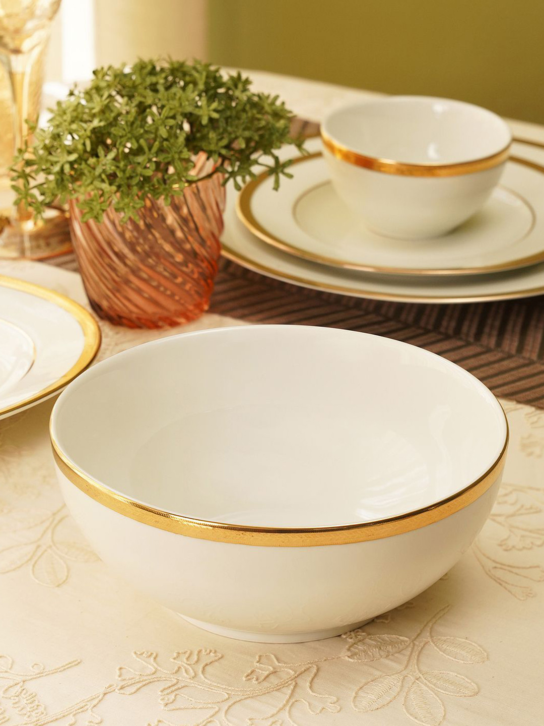 Pure Home and Living Cream & Gold Toned Ceramic Serving Bowl