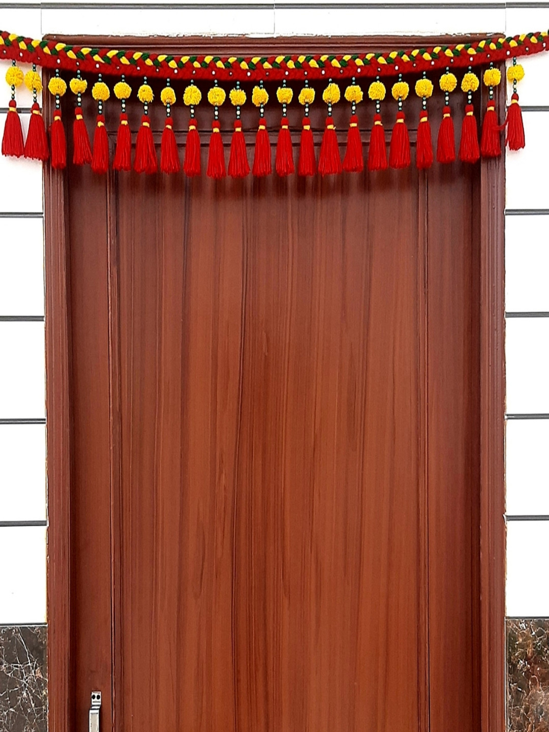 SATVIK CREATIONS Red & Yellow Handcrafted Pom Pom ThoranFestiveDecor