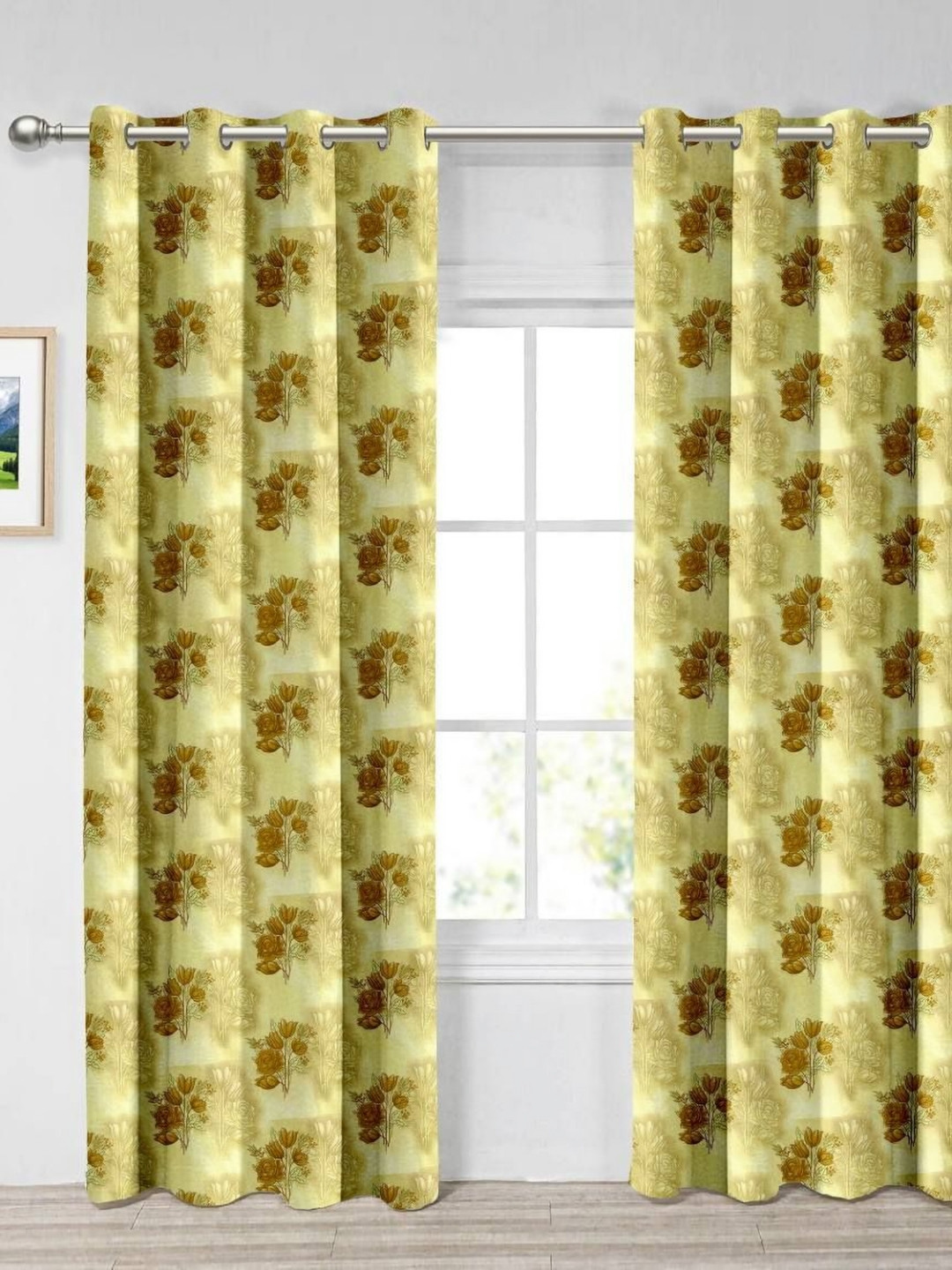 Aura Yellow & Brown 2 Pieces Light Blocking Door Curtains