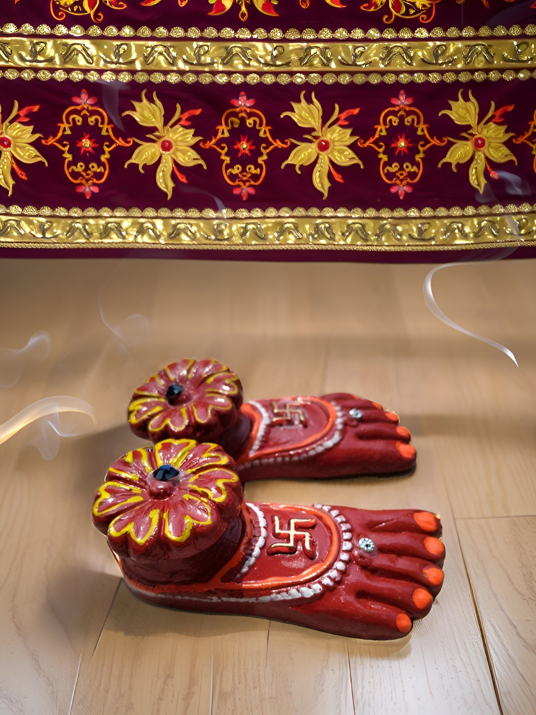 Kraftlik Handicraft Red & Yellow Laxmi Ji Charan Pooja Essentials