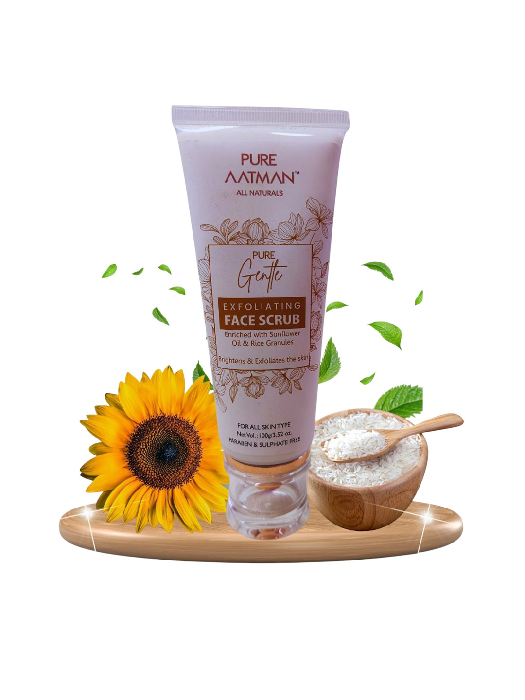 PURE AATMAN Sunflower & Rice Granuel Face Scrub For Brightens & Exfoliates Skin - 100 g
