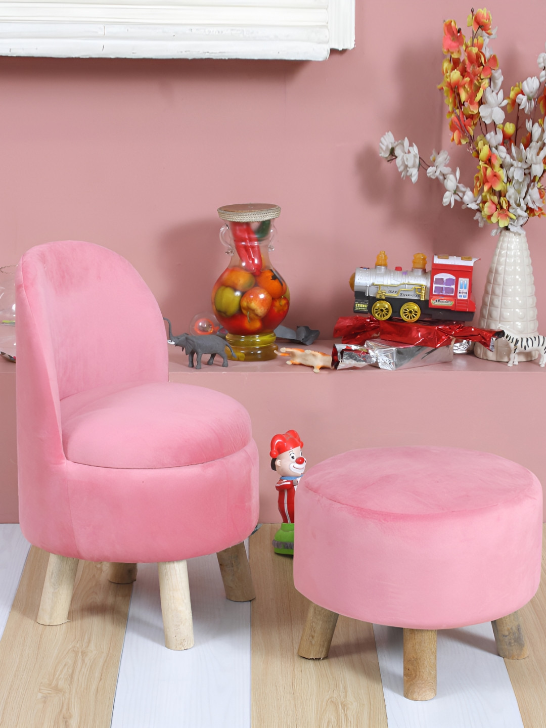 Shadowkart 2-Pcs Pink Round Ottoman Pouffes