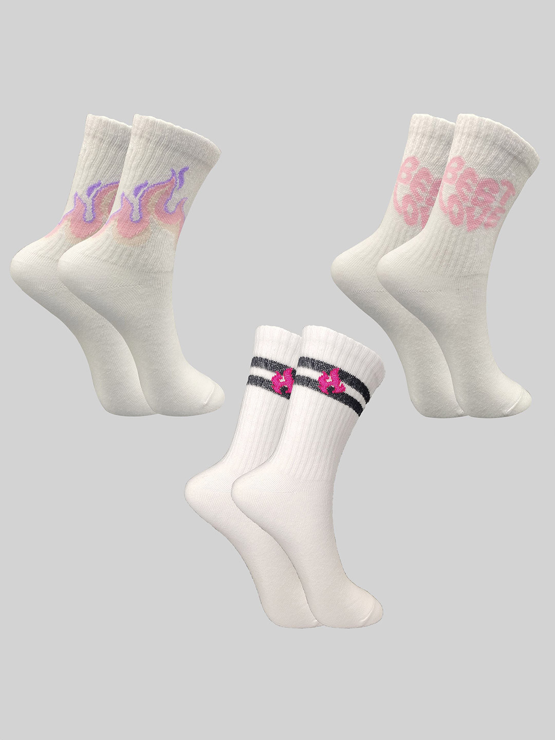 TRAZO Women Pack Of 3 Patterned Printed Calf-Length Socks