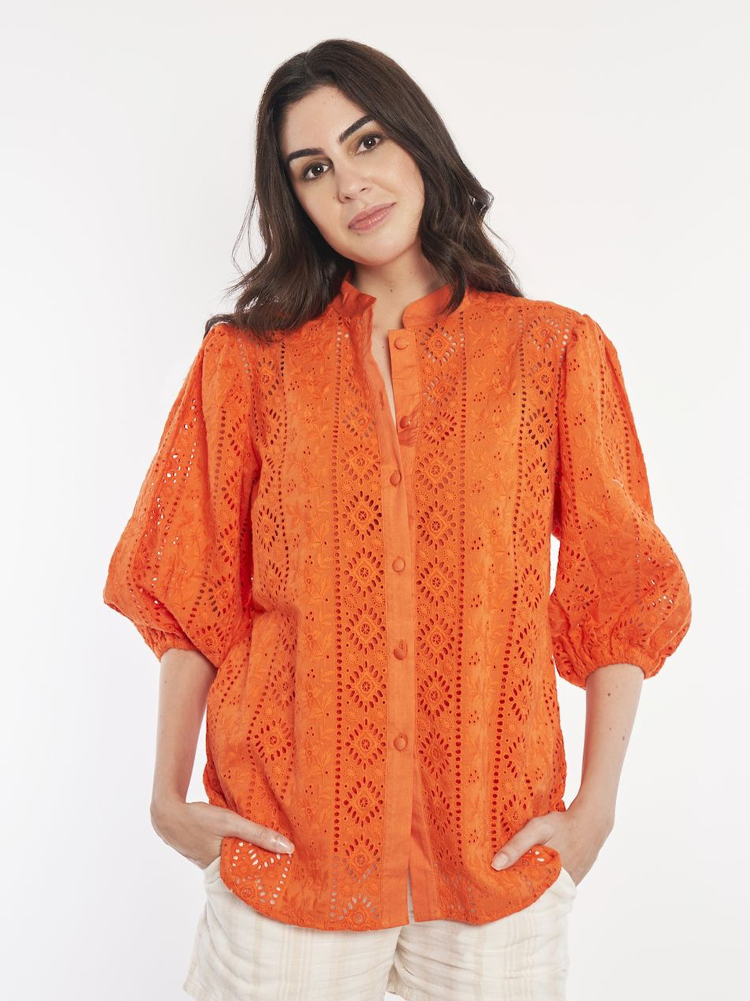 How When Wear Ethnic Motifs Self Design Mandarin Collar Cotton Shirt