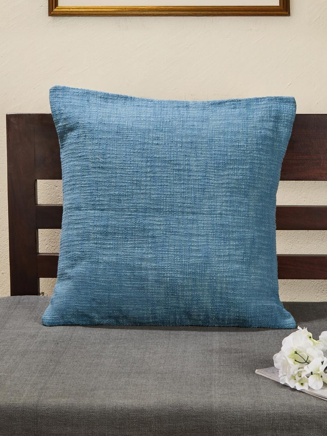 Fabindia Sangam Blue Cotton Square Cushion Cover
