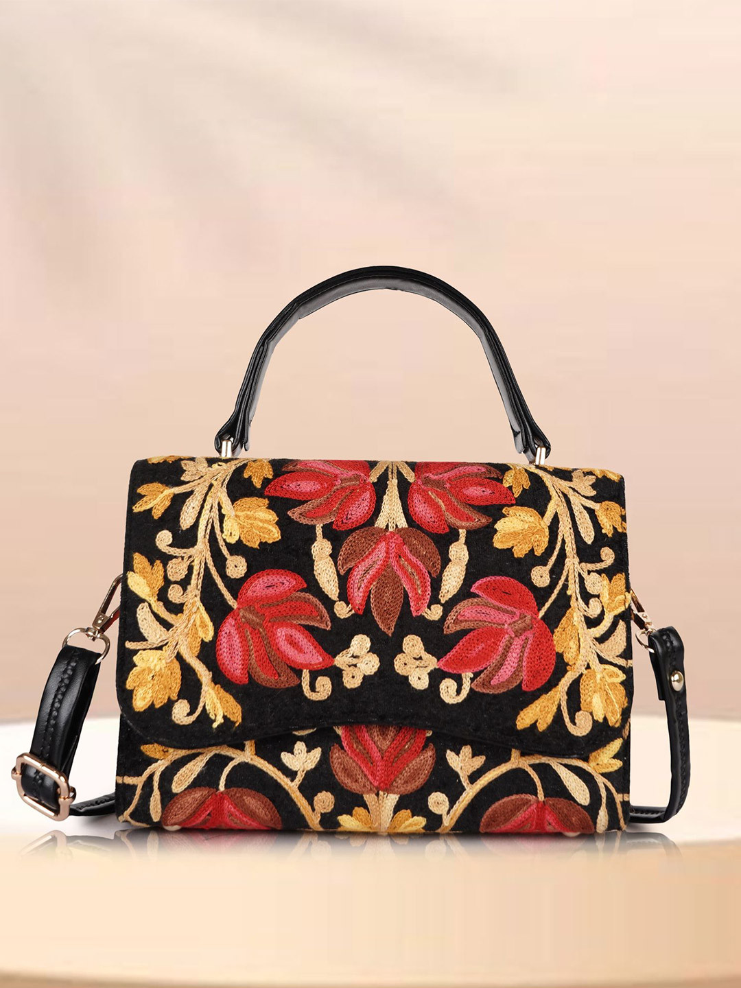 VELUCIA Floral Embellished Structured Sling Bag With Quilted