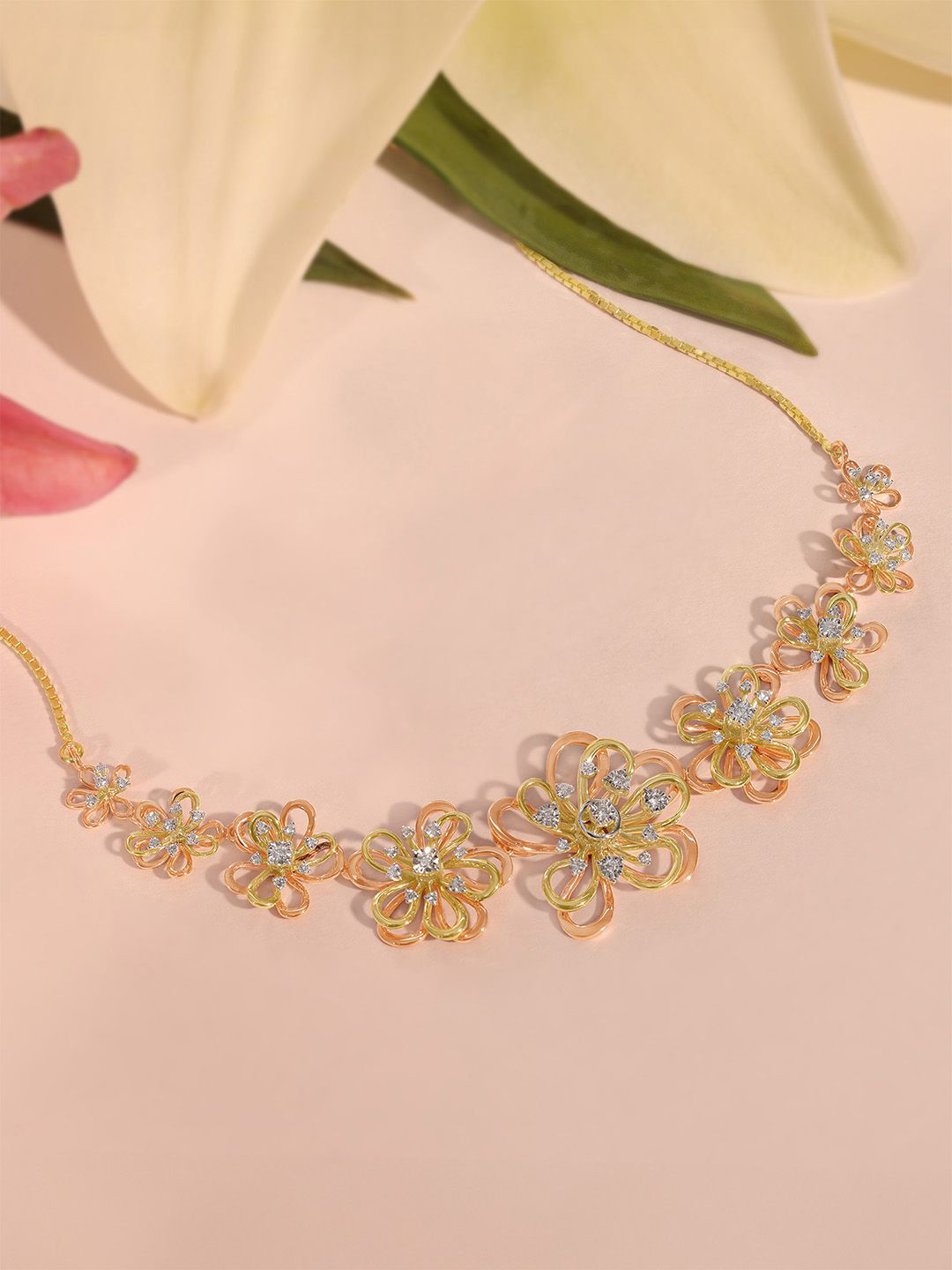 Mia by Tanishq 14 KT Yellow White and Rose Gold & 0.469 Ct Natural Diamond Necklace