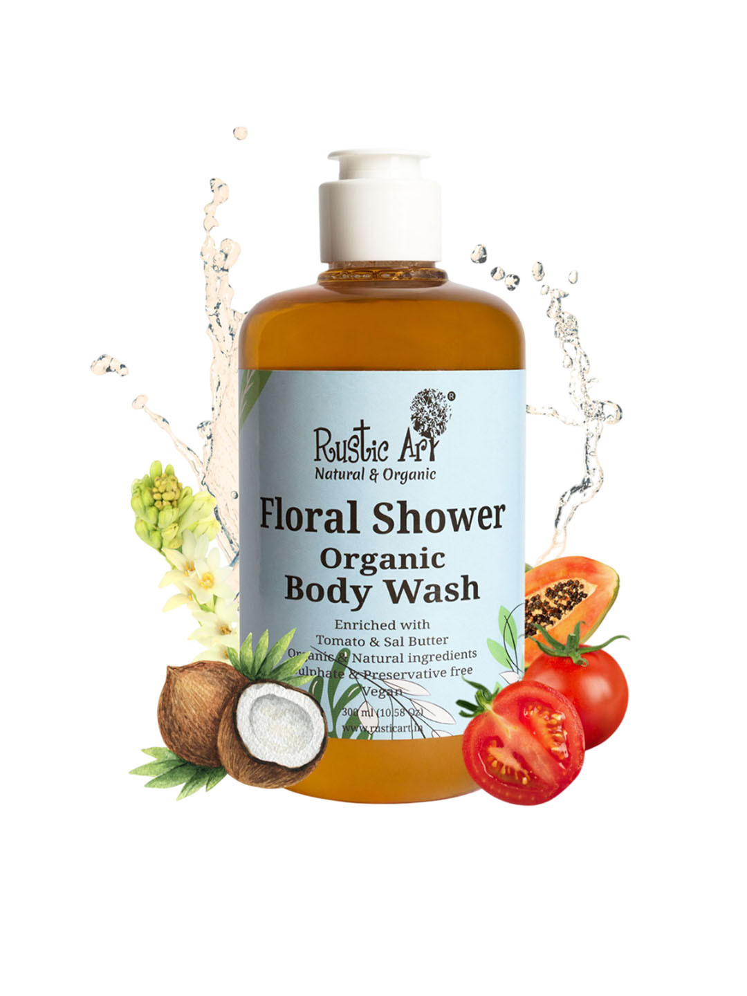 Rustic Art Floral Shower Organic Body Wash - 300 ml