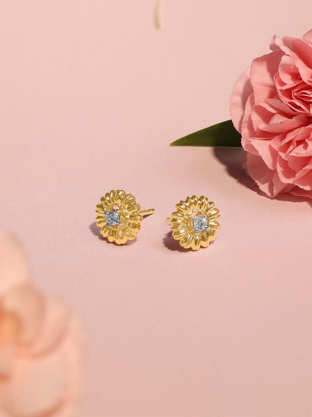 Mia by Tanishq 14KT Yellow Gold Daisy Blossom Diamond Stud Earrings - 1.953gm
