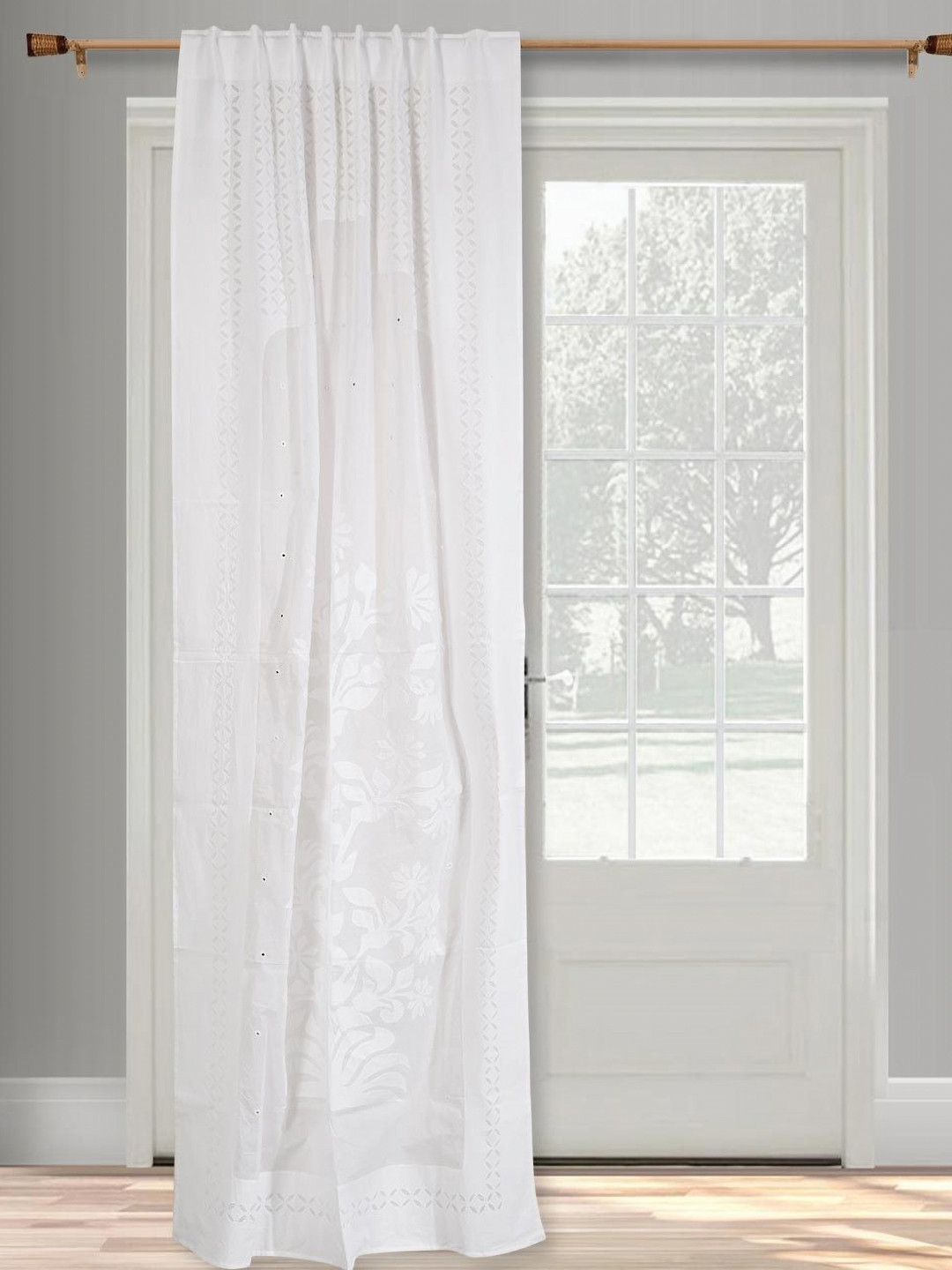 Fabindia Asta White Floral Design Applique Cotton Door Curtain