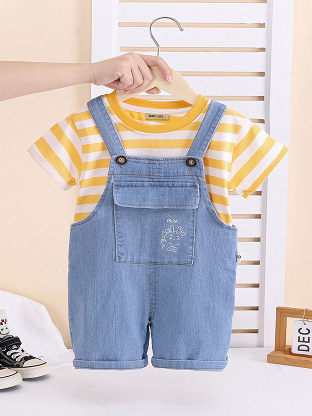 INCLUD Boys Stripe T-Shirt With Dungaree