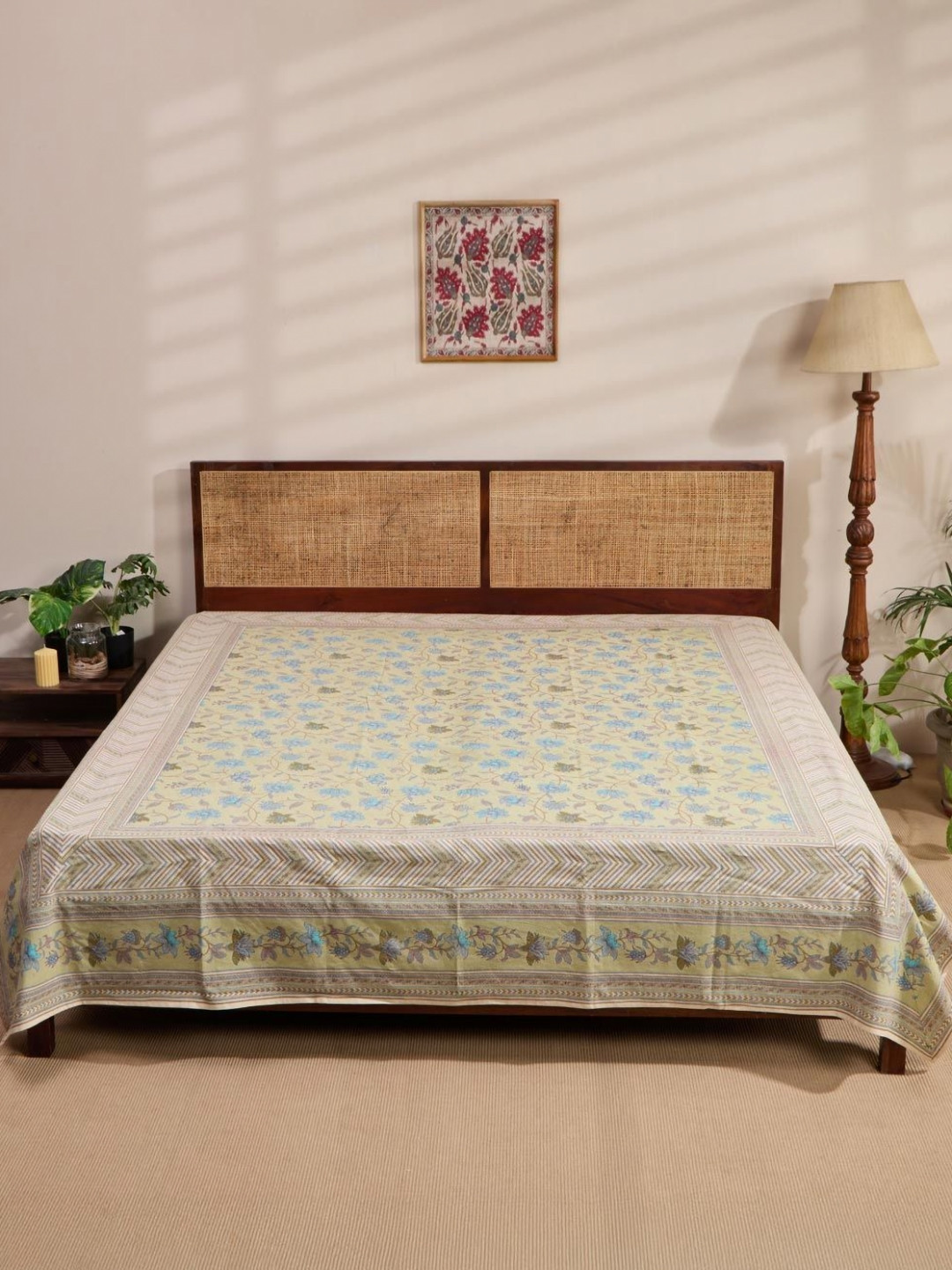 Fabindia Green & Blue Tarinika Printed King Size Bed Cover