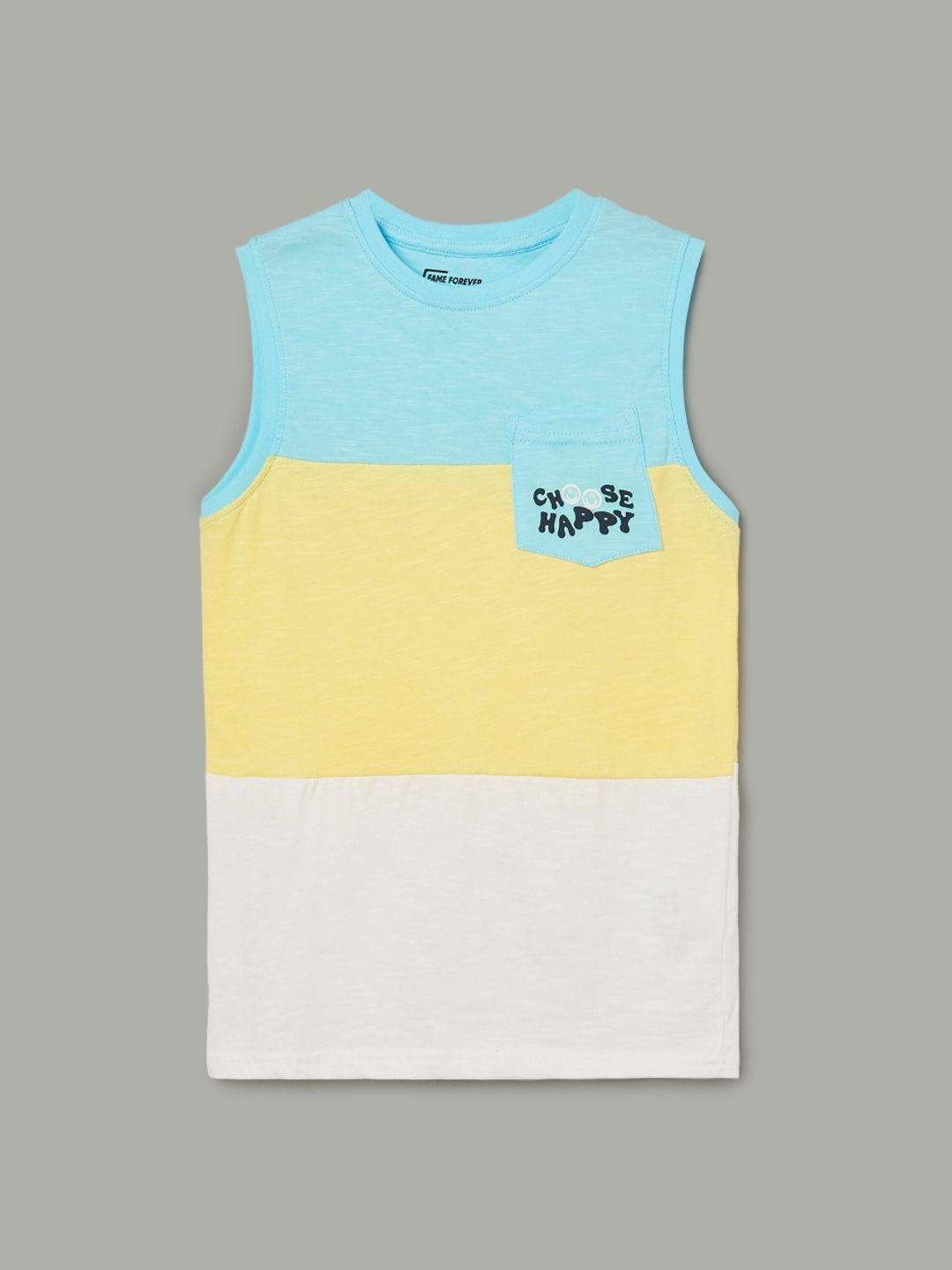 Fame Forever by Lifestyle Boys Colourblocked Round Neck Sleeveless T-shirt With Mask
