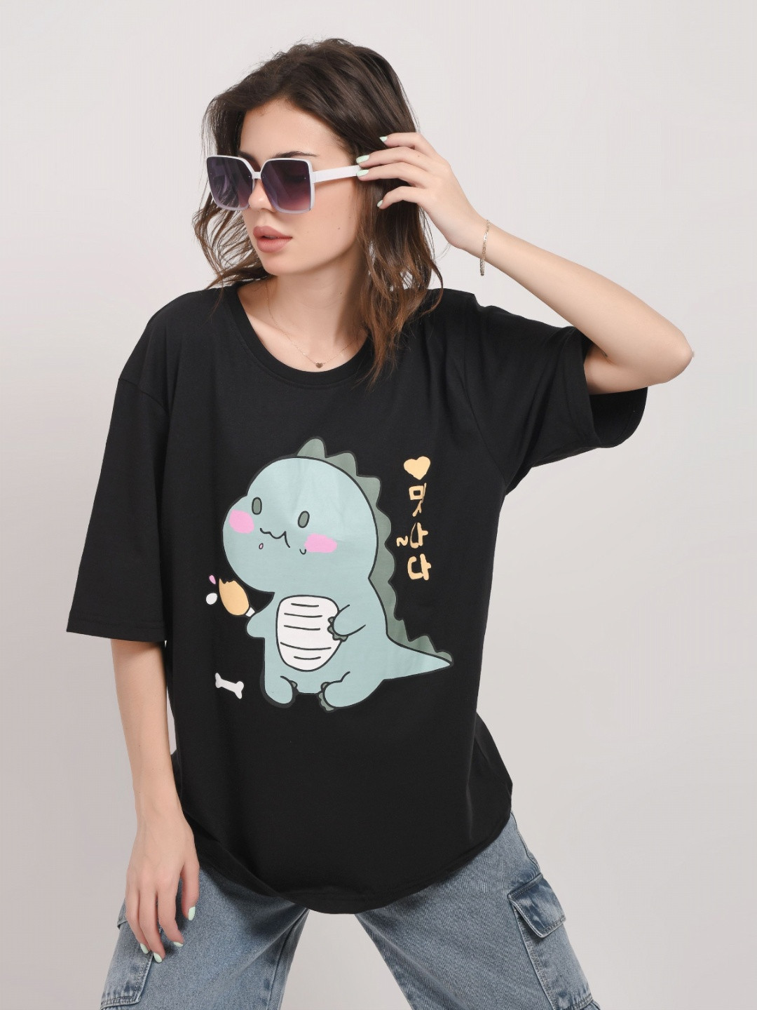 ABSOLUTE DEFENSE Women Printed Applique Cotton T-shirt