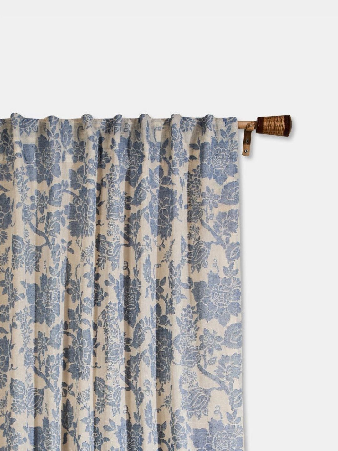 Fabindia Wabi Sabi Blue & Beige Floral Design Cotton Window Curtain
