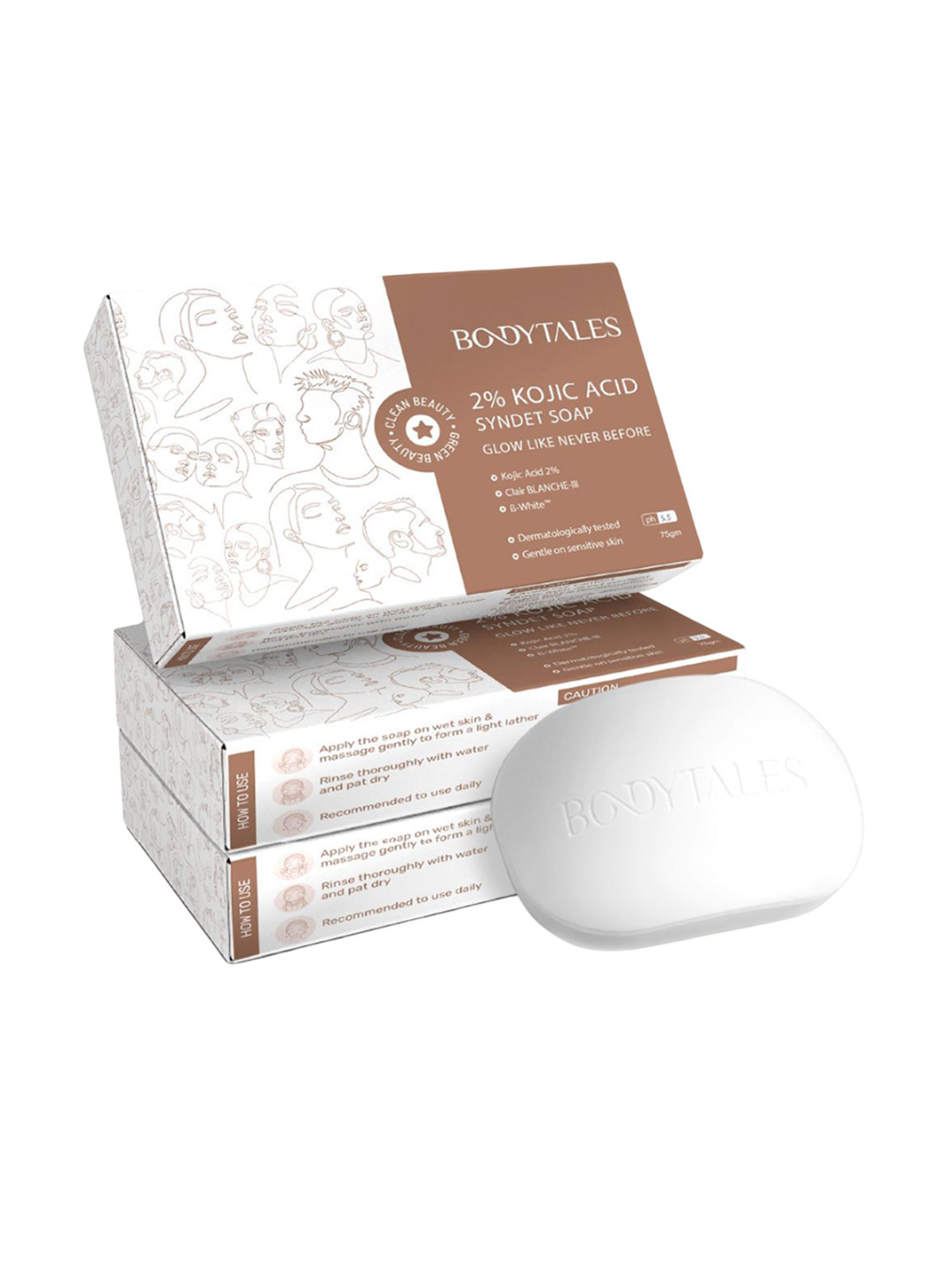 BODYTALES Set Of 3 2% Kojic Acid Syndet Soap - 75 g Each