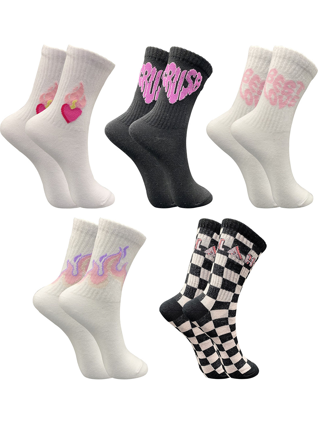 TRAZO Women Pack Of 5 Patterned Printed Calf-Length Socks