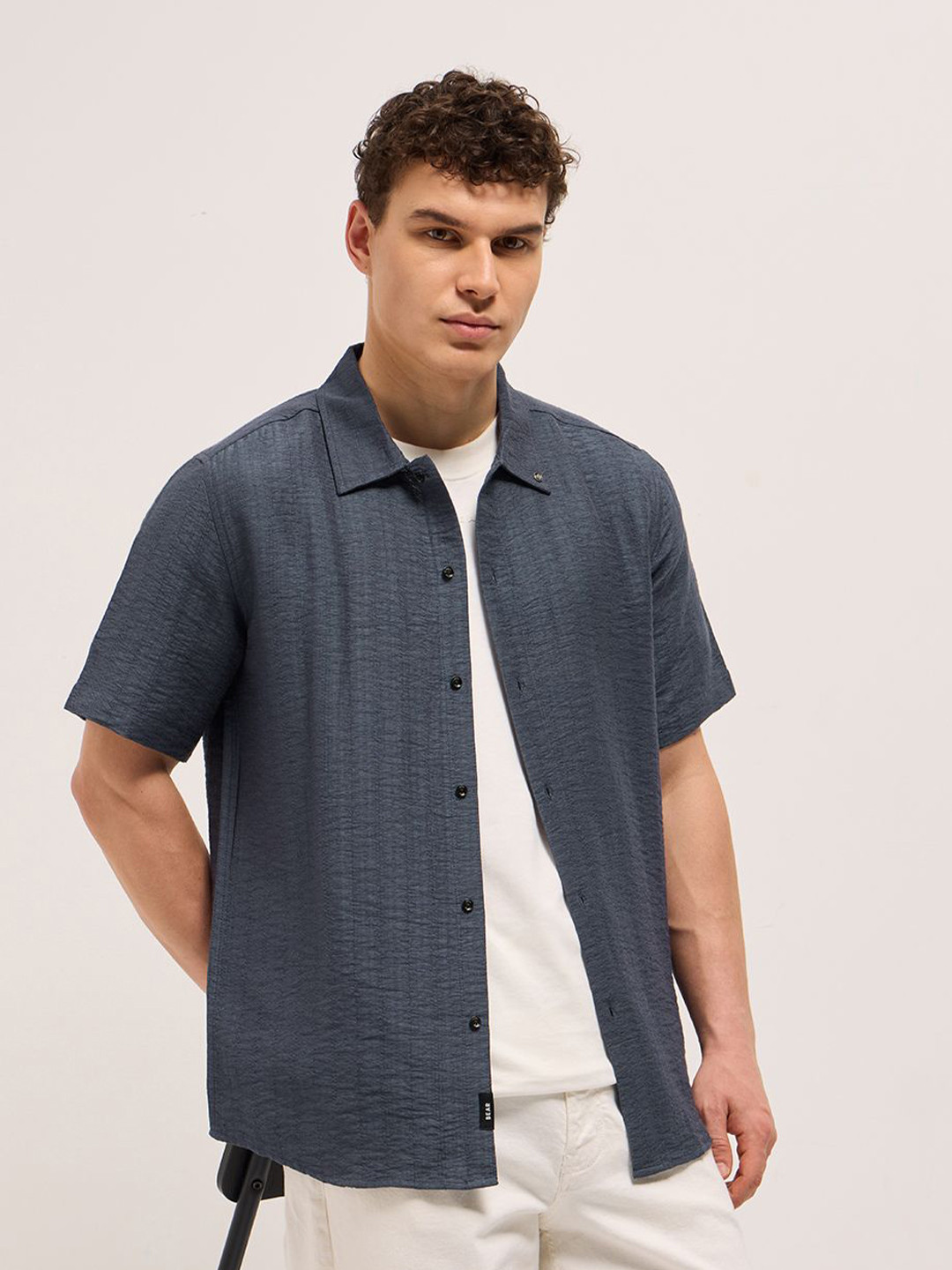 THE BEAR HOUSE Men's Texturted Regular Fit Casual Shirt