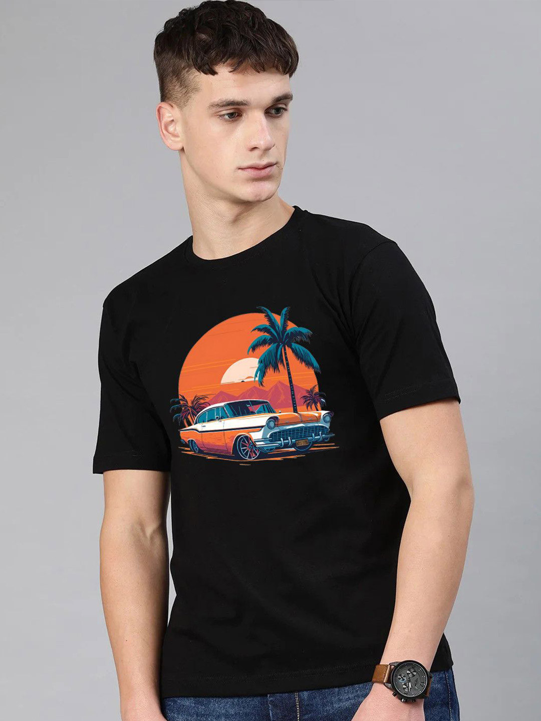 Jack Paris Relaxed Conversational Prined Round Neck Regular Fit Cotton T-Shirt