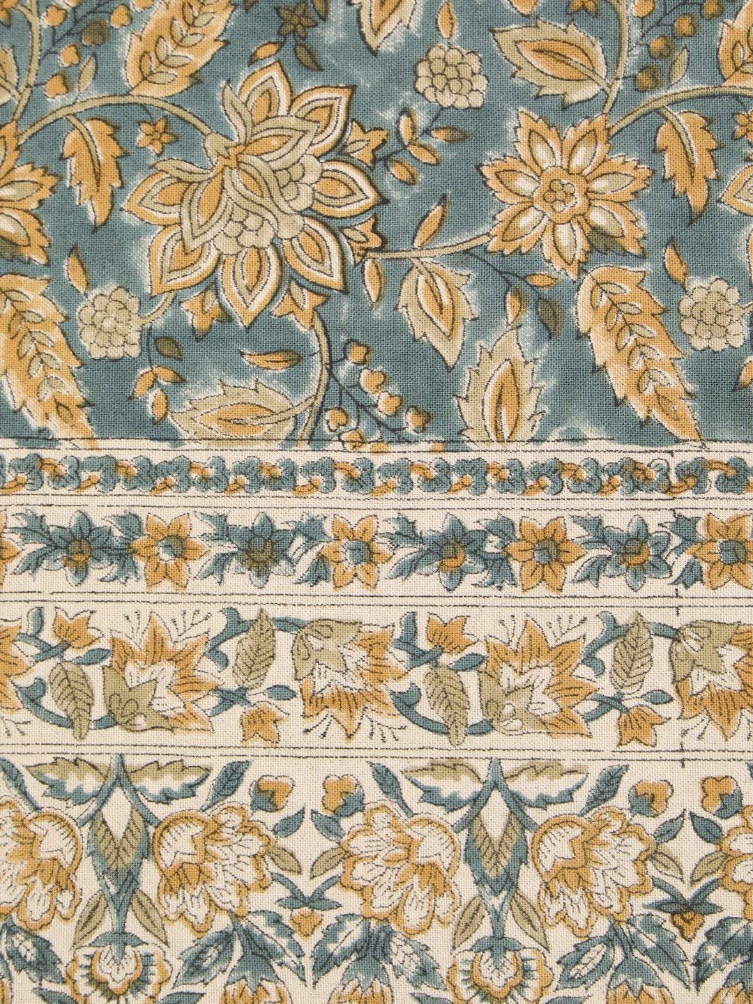 Fabindia Zaira Blue & Beige Hand Block Printed King SizeBedCover