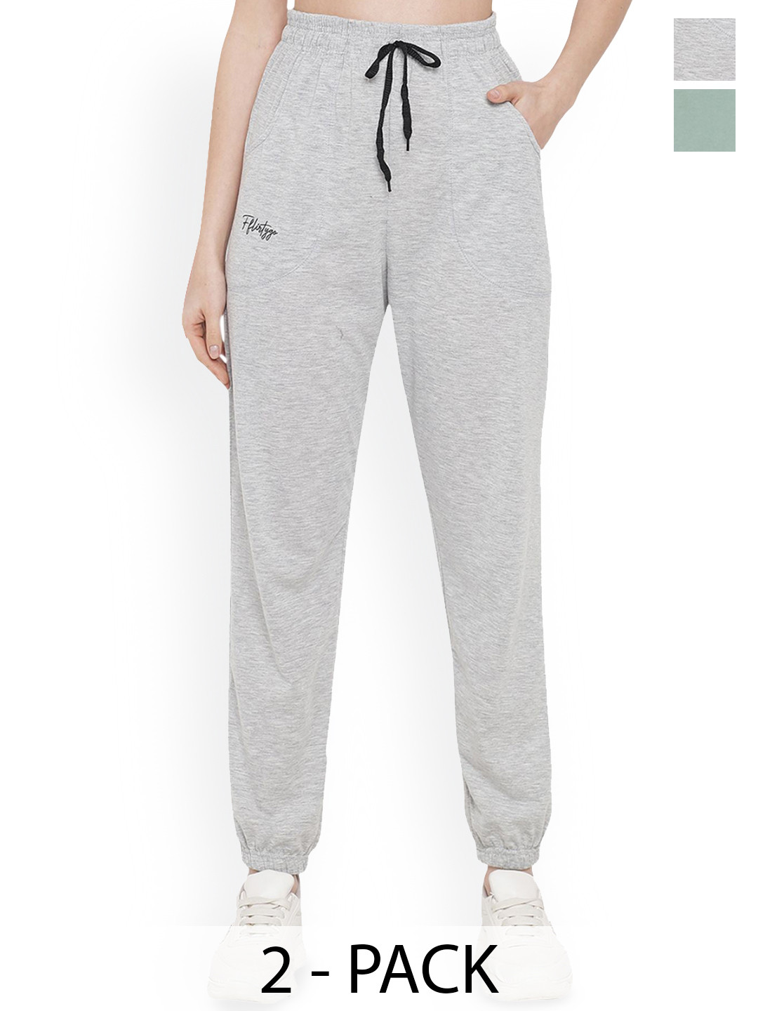FFLIRTYGO Women Pack Of 2 Cotton Mid-Rise Breathable Joggers