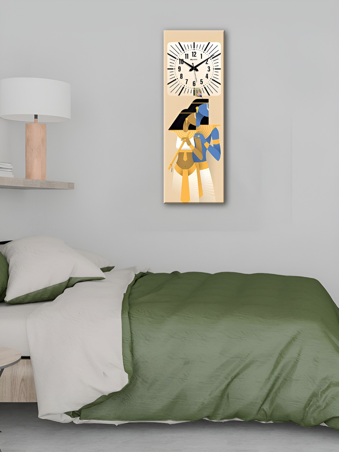 OLIVE TREE Wooden Designer Beige Wood Large Display Rectangle Battery Analogue Wall Clock