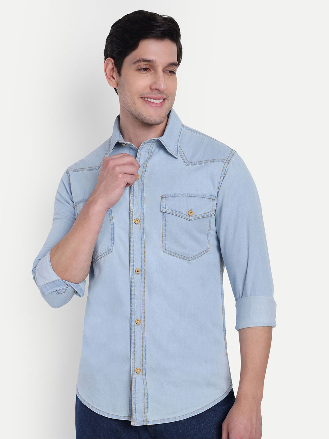 COSMIC Men Solid Spread Collar Casual Shirt