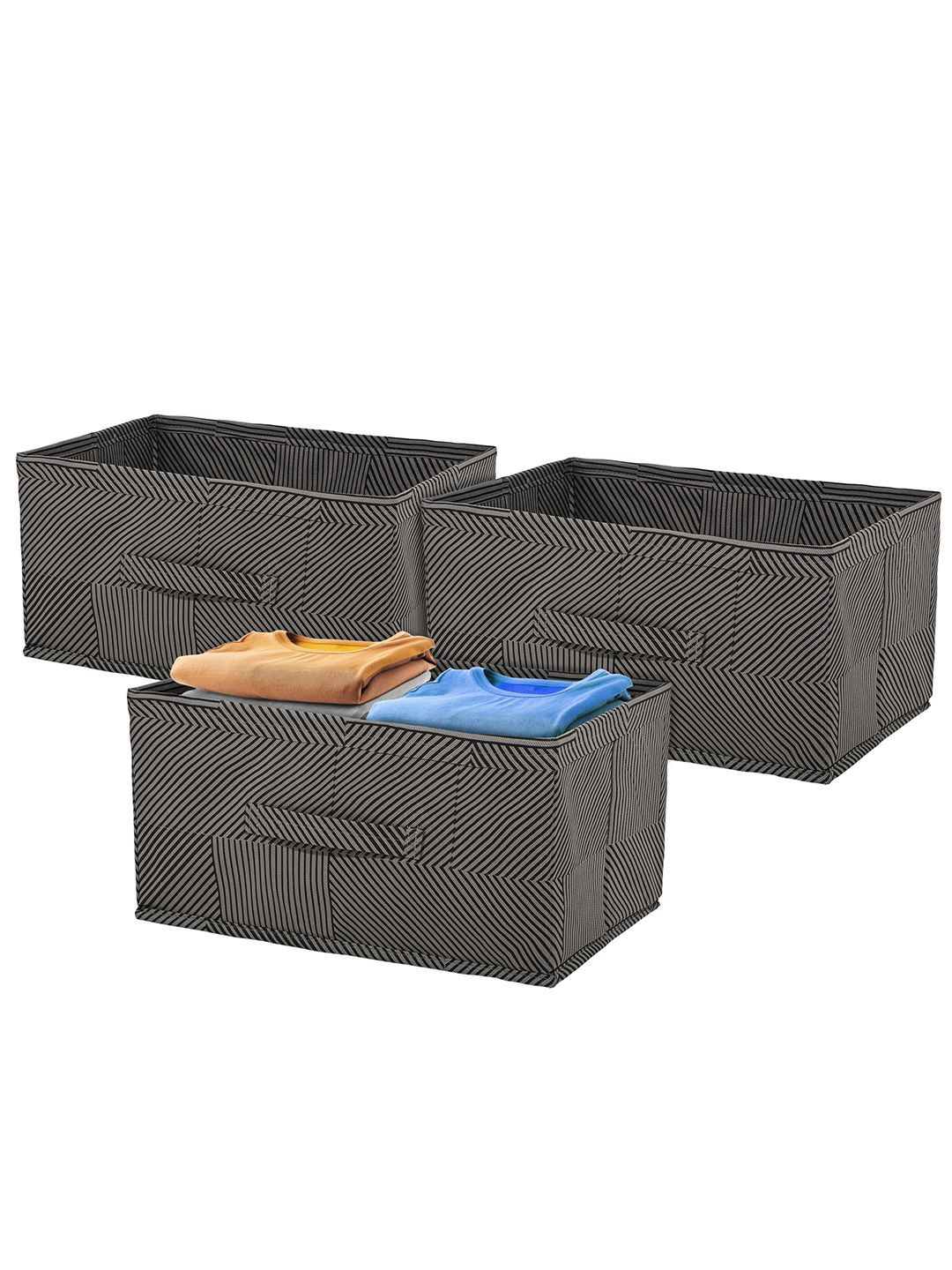 Kuber Industries Grey & White 3 Pieces Lining Printed Drawer Organisers With Handles