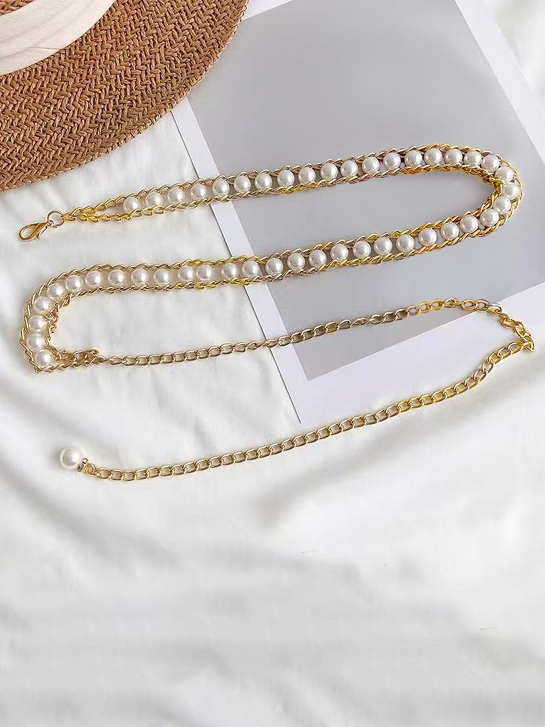 Peora Gold-Plated Pearl Beaded Waist Chain Saree Accessories