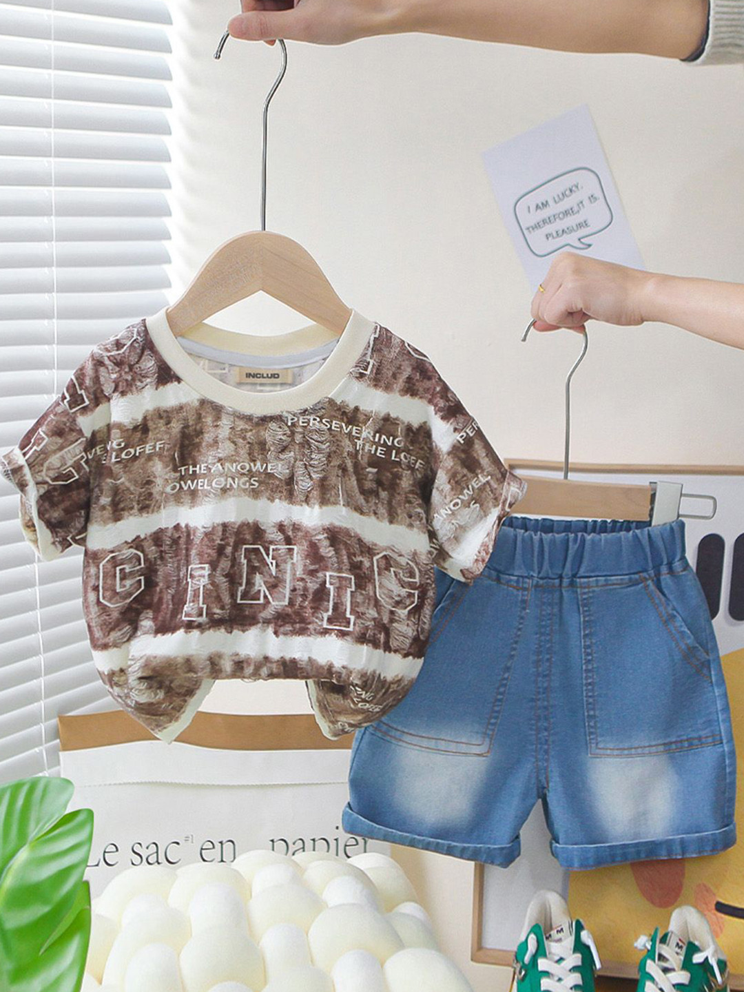 INCLUD Boys Stripes Short Sleeves T-Shirt With Denim Shorts