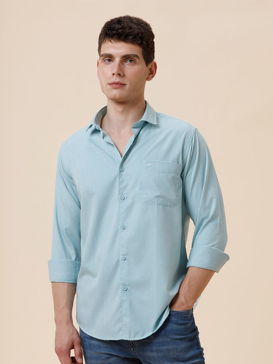Crocodile Regular Fit Spread Collar Plain Shirt