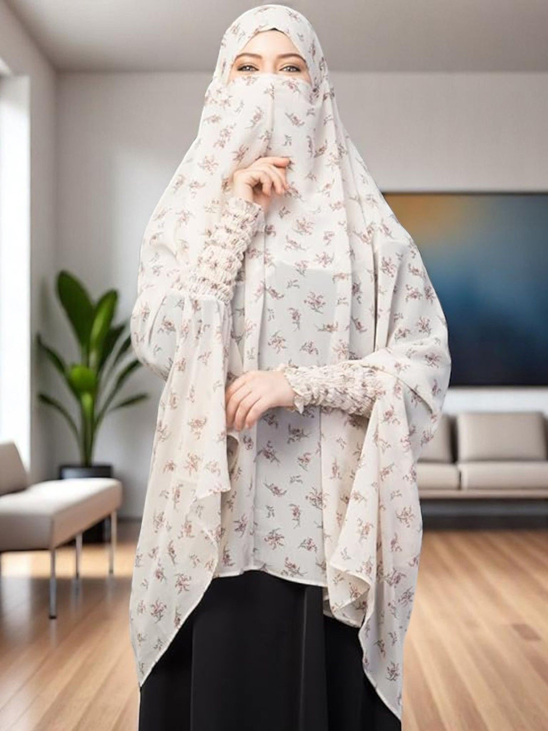 BASHARIYA Printed Khimar Hijab Burqa With Mouthpiece