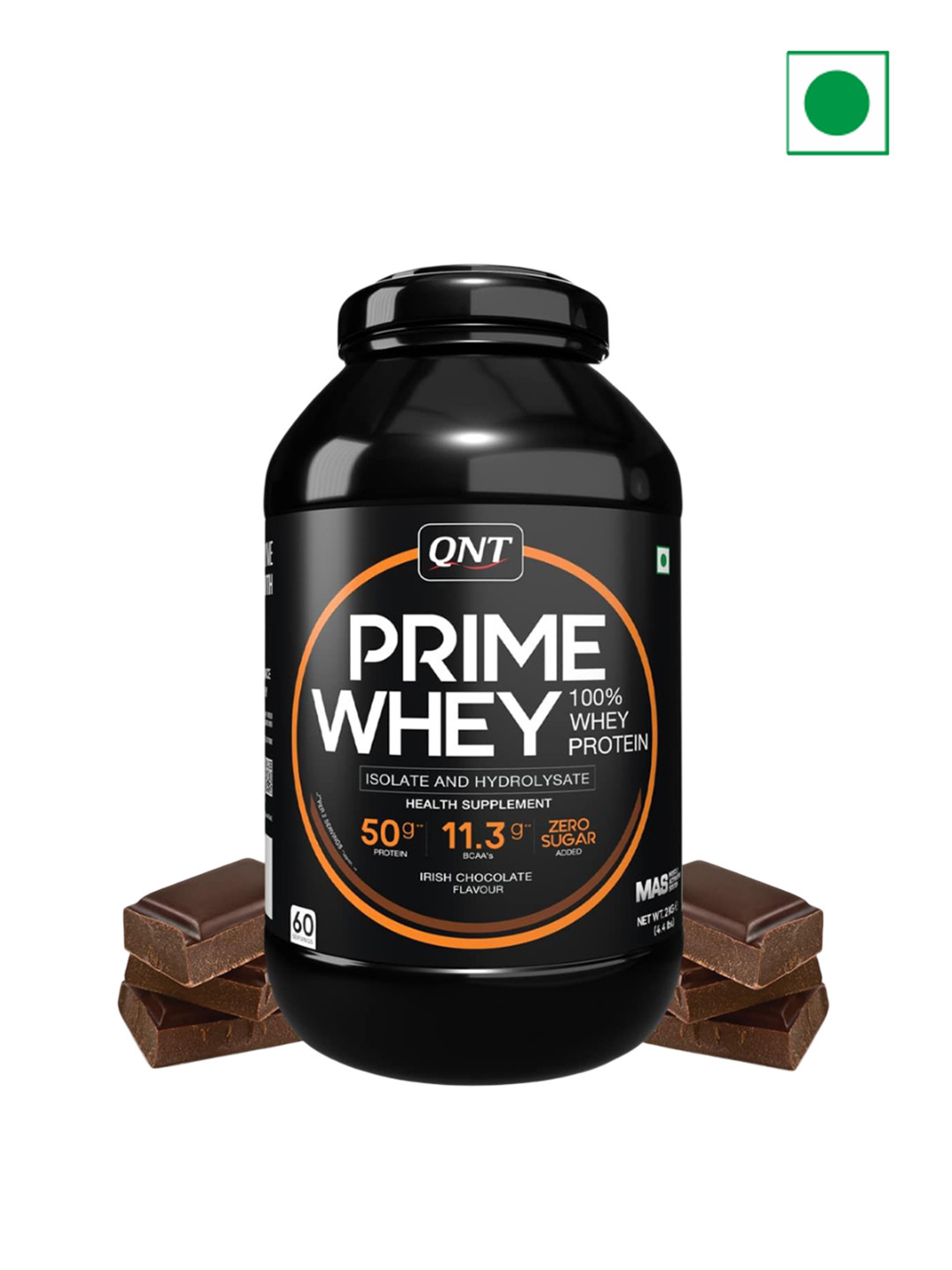 QNT 100% Pure Prime Whey Protein Powder For Muscle Building - 2 Kg - Irish Chocolate