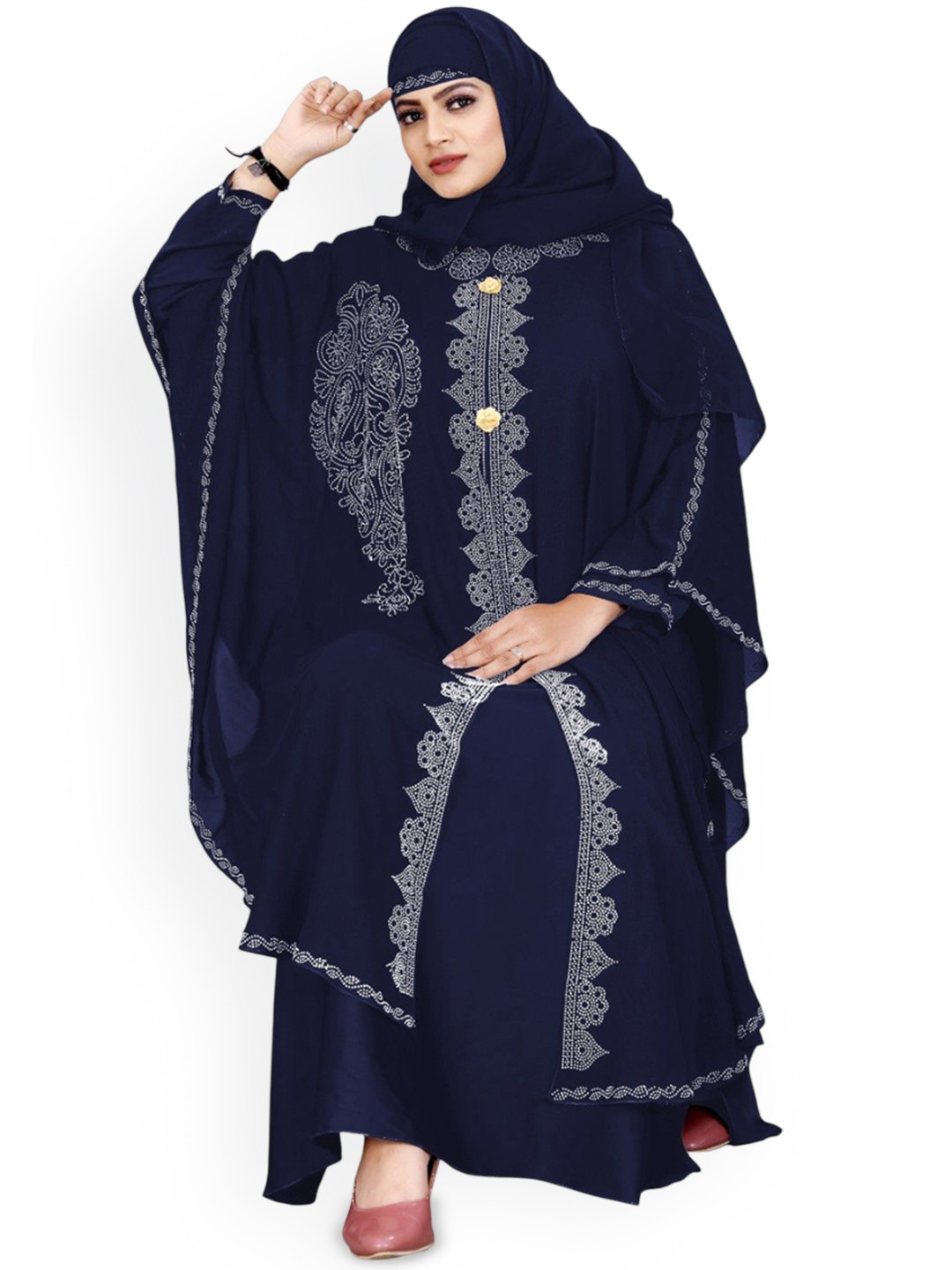 BHUMI FAB Embroidered Detail Abaya Burqa With Scarf