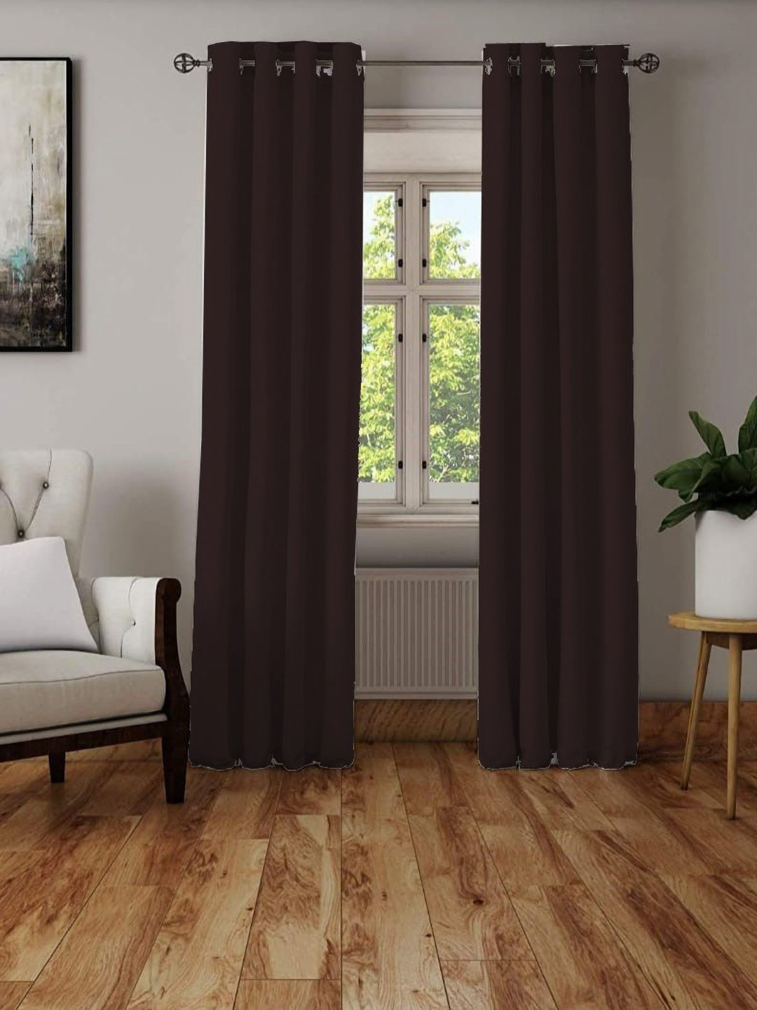 Haimac Brown 2 Pieces Room Darkening 300 GSM Long Door Curtains