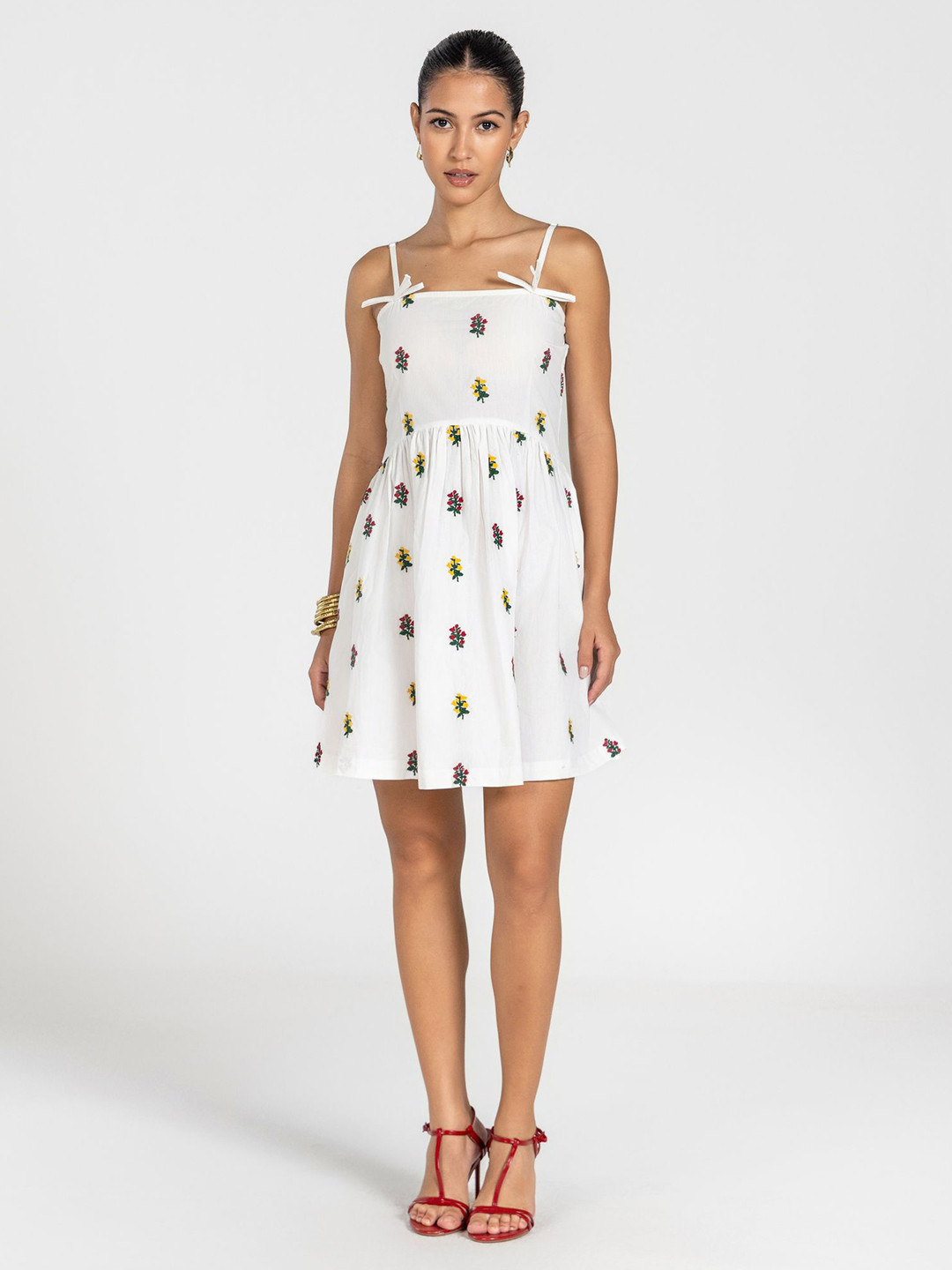 Past Modern Women Floral Embroidered Fit and Flare Dress