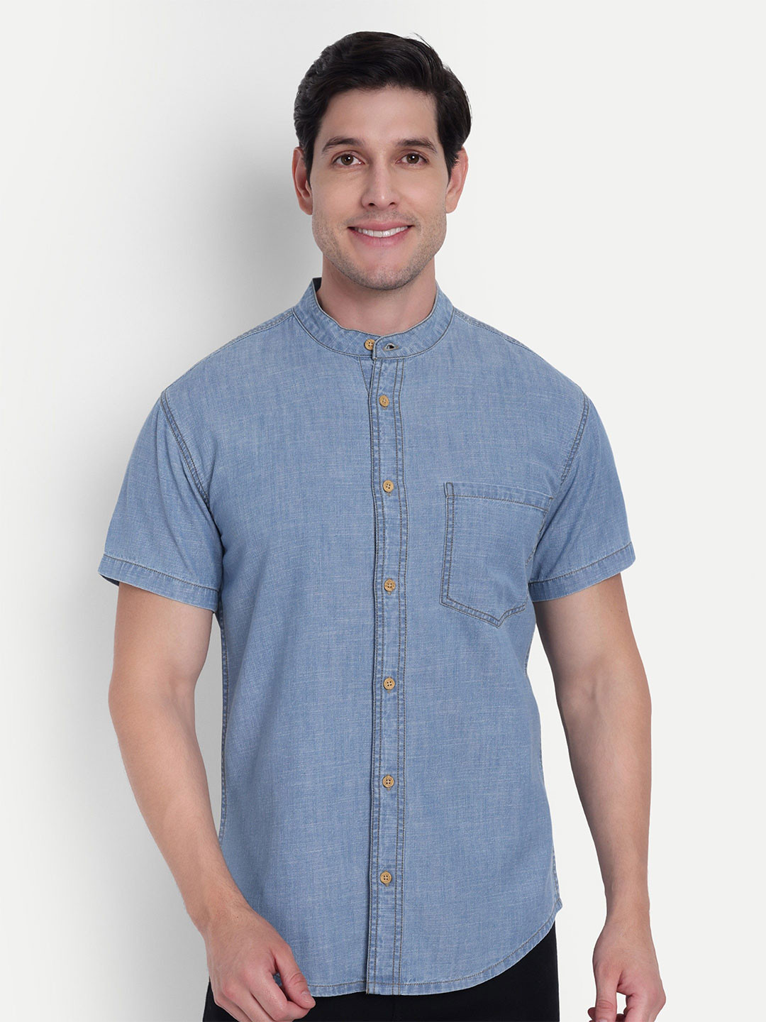 COSMIC Men Solid Mandarin Collar Cotton Casual Shirt