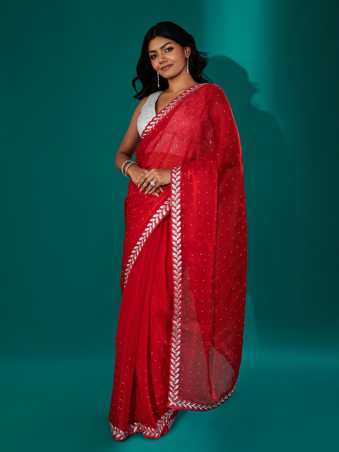 TEEJH Harichandana Red Tissue Saree