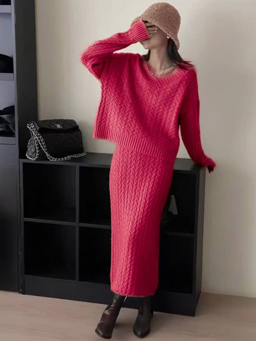 Miss Mosa By Akanksha  Pink Orlee Winter Coord Set- Set Of Sweater And Skirt