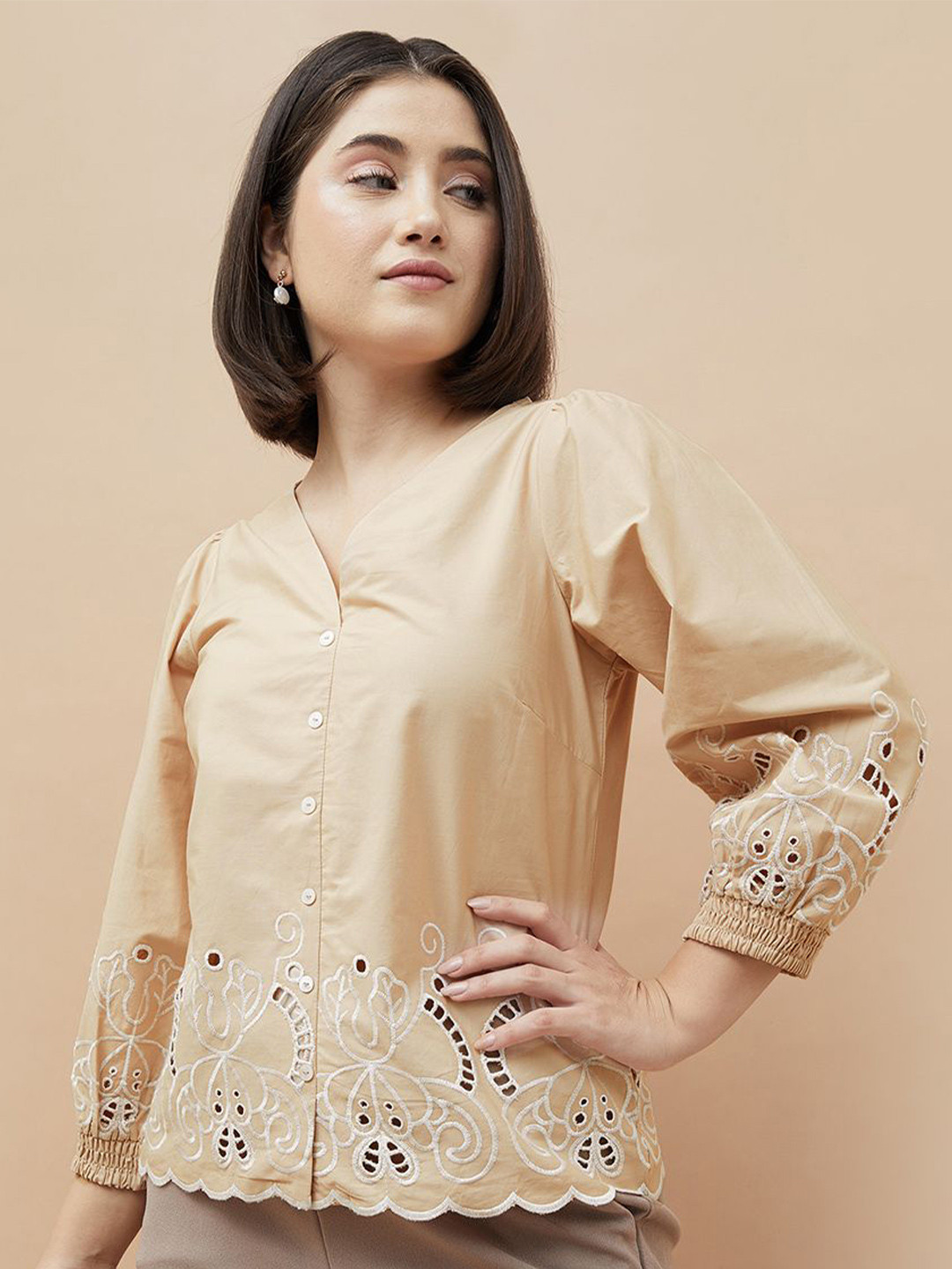 CODE by Lifestyle Embroidered Cotton Crop Top