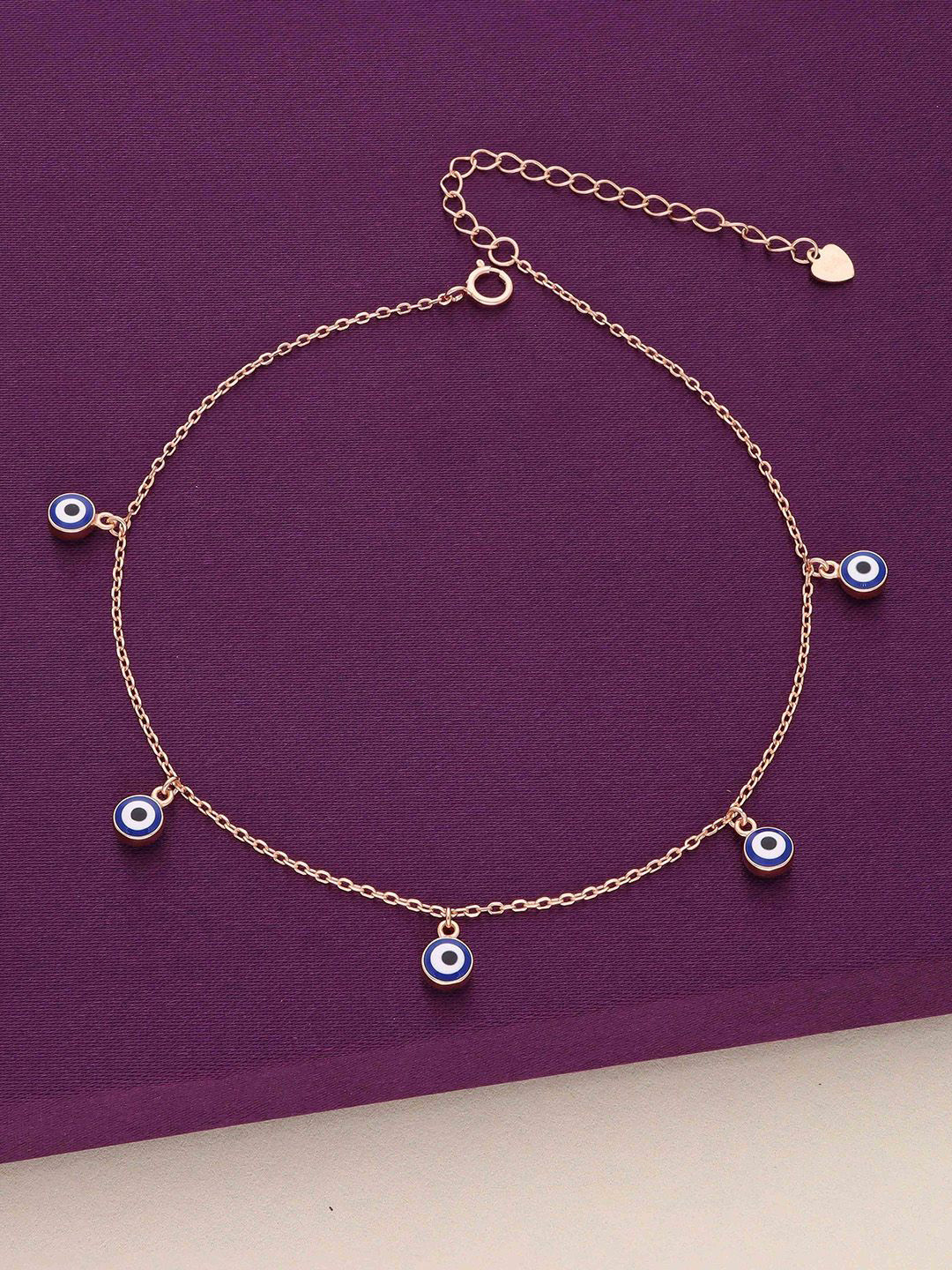 KAI JEWEL 925 Sterling Silver Rose Gold-Plated Evil Eye Minimalistic Anklet