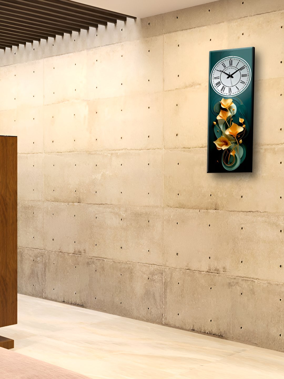 OLIVE TREE Green Wood Large Display Rectangle Battery Analogue Wall Clock