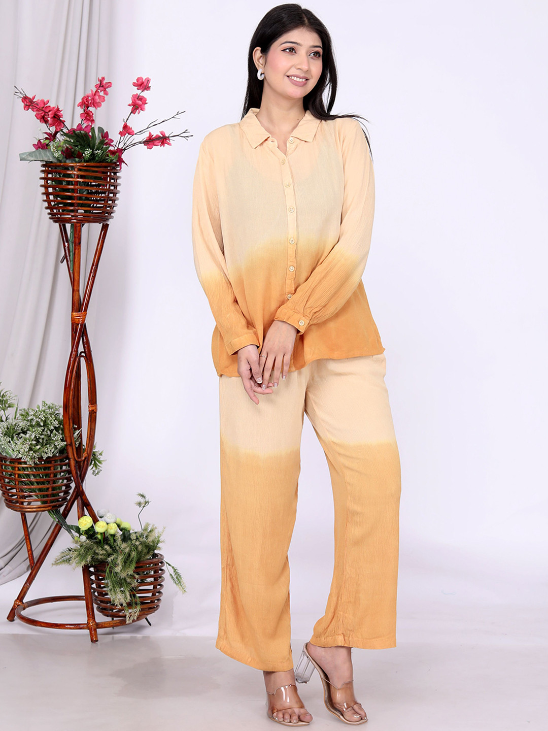 SAKURA Tie & Dye Relaxed-Fit Shirt & Palazzo Co-Ord Set