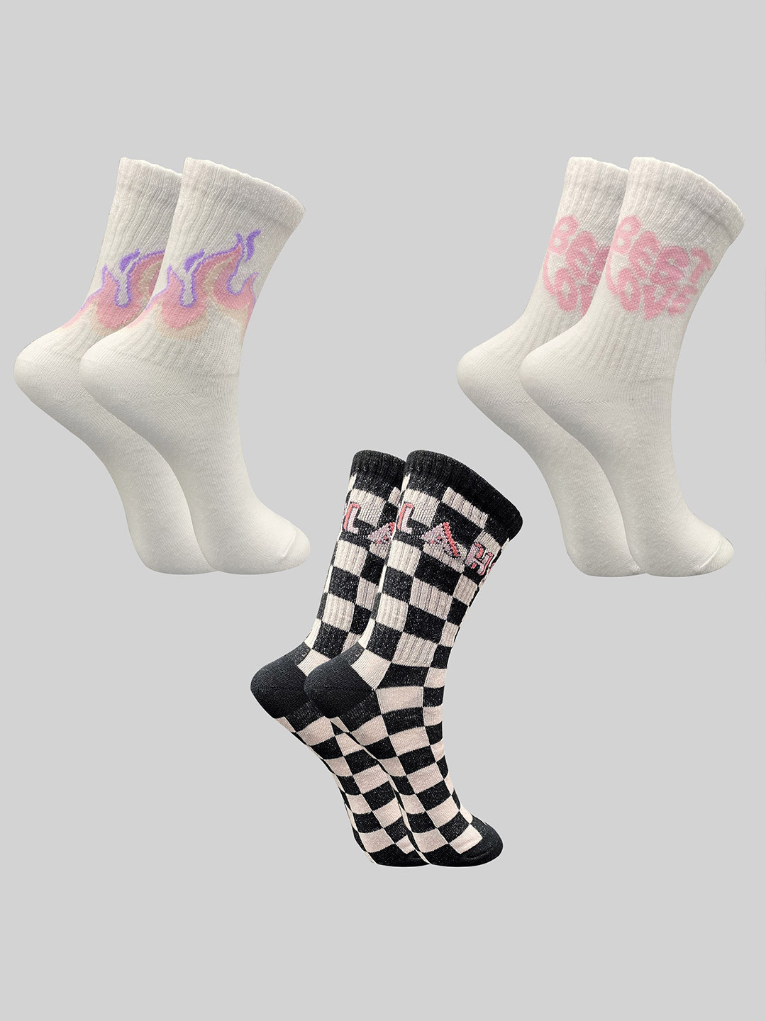 TRAZO Women Pack Of 3 Self Designed Calf Length Socks