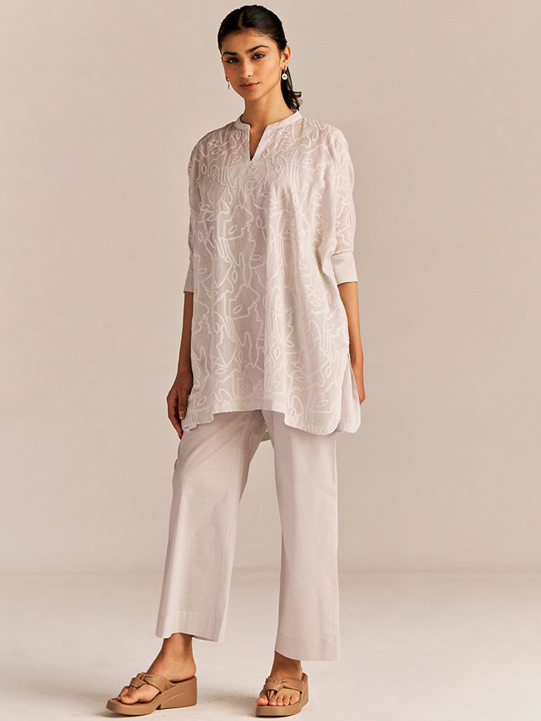 Gangal Embroidered Pure Cotton Top & PalazzosCo-ord