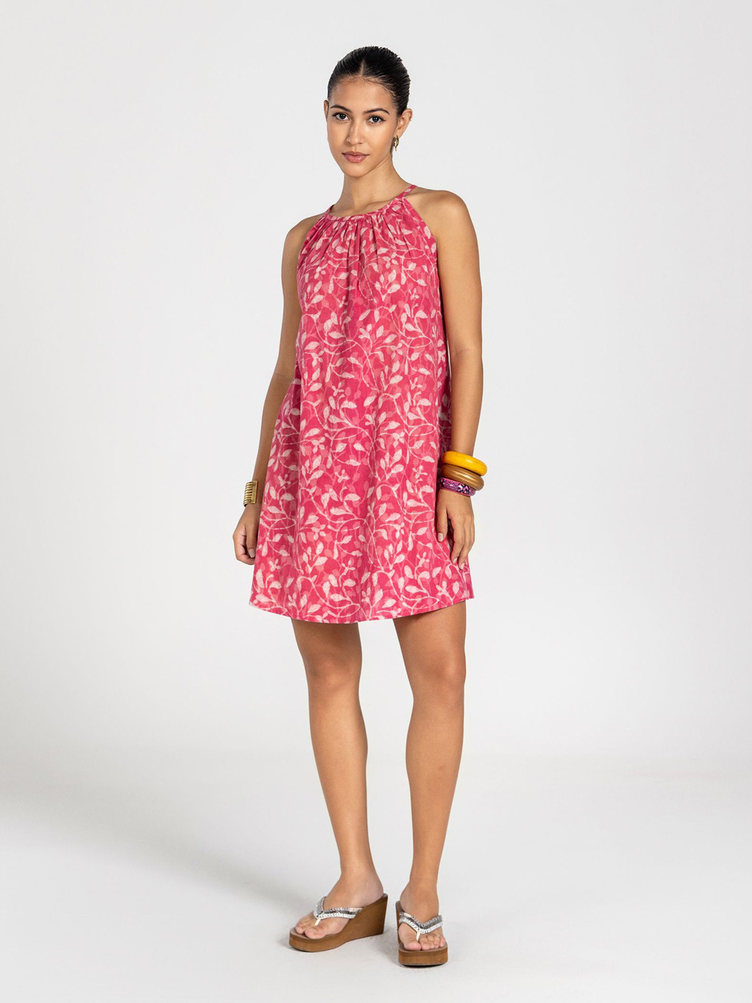 Past Modern Floral Print A-Line Dress