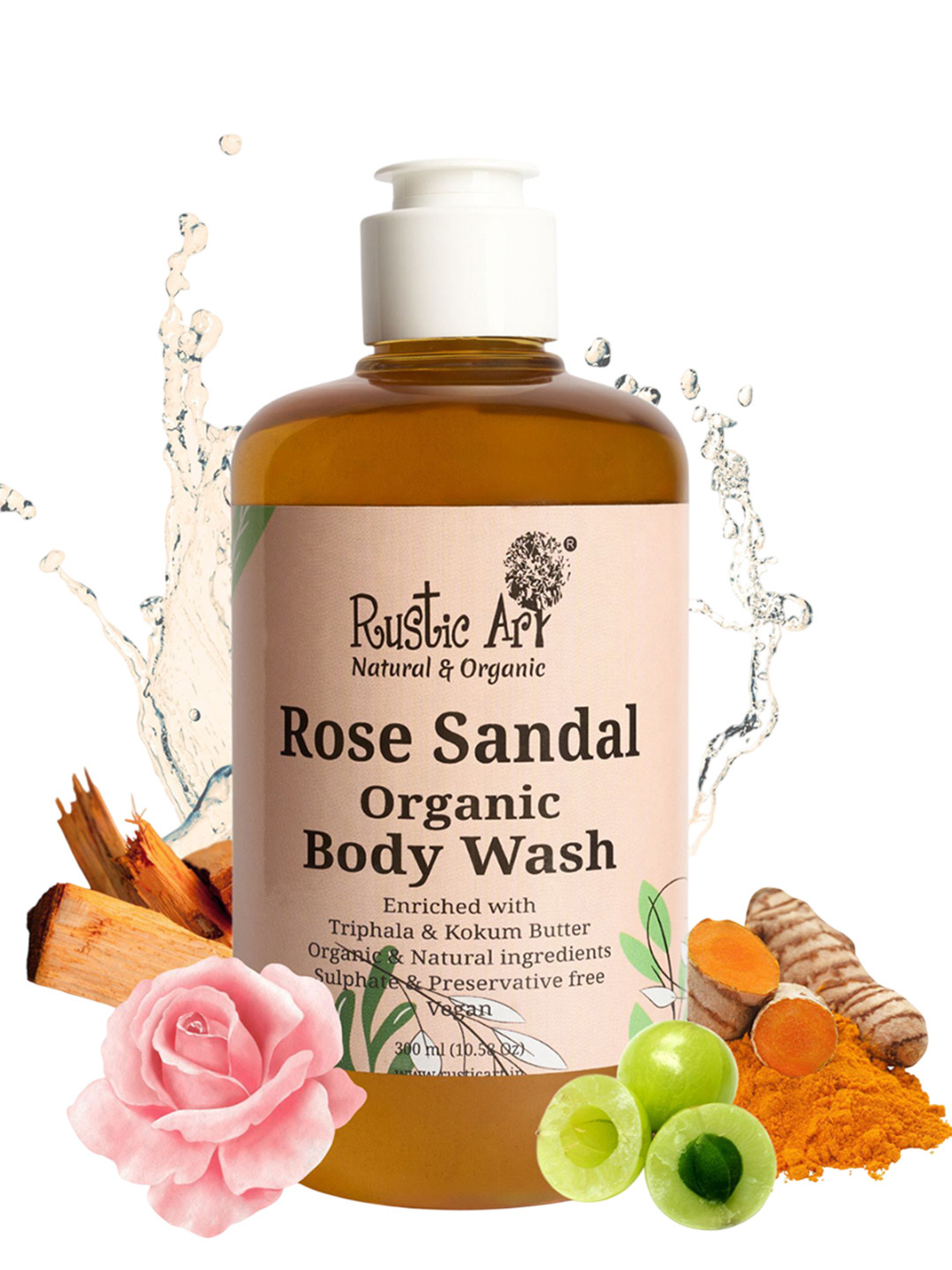 Rustic Art Rose Sandal Organic Body Wash - 300 ml