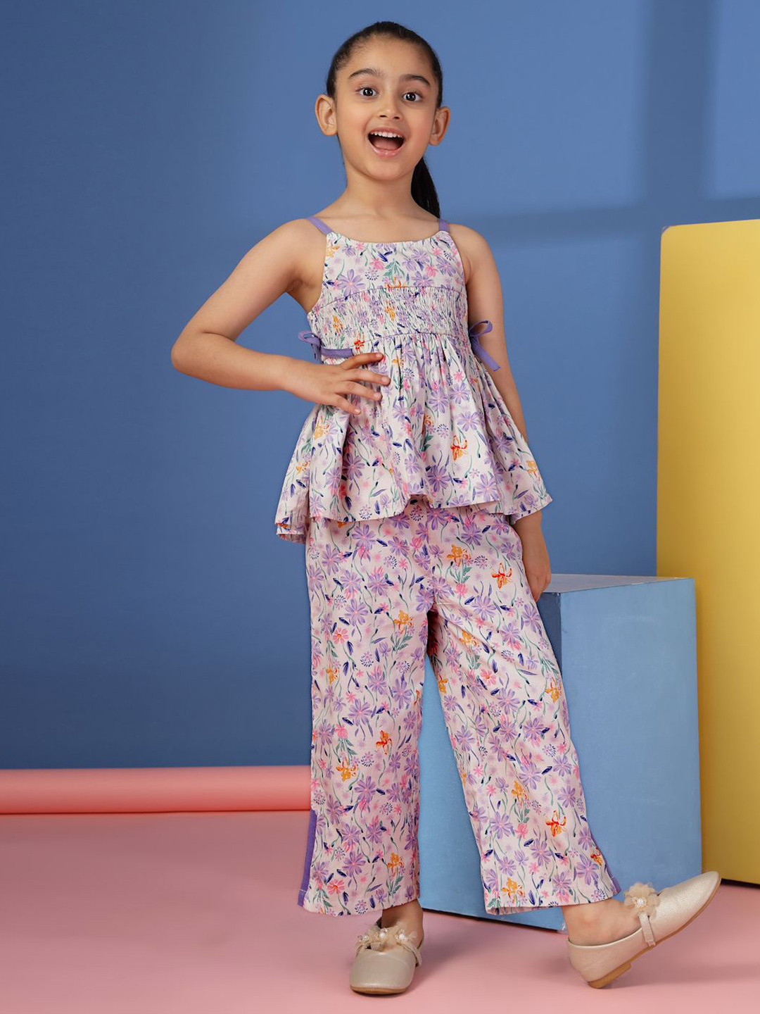 Budding Bees Girls Floral Printed Top with Trousers