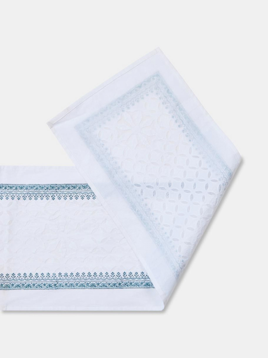 Fabindia White & Blue  Sangam Applique Embroidered TableRunner