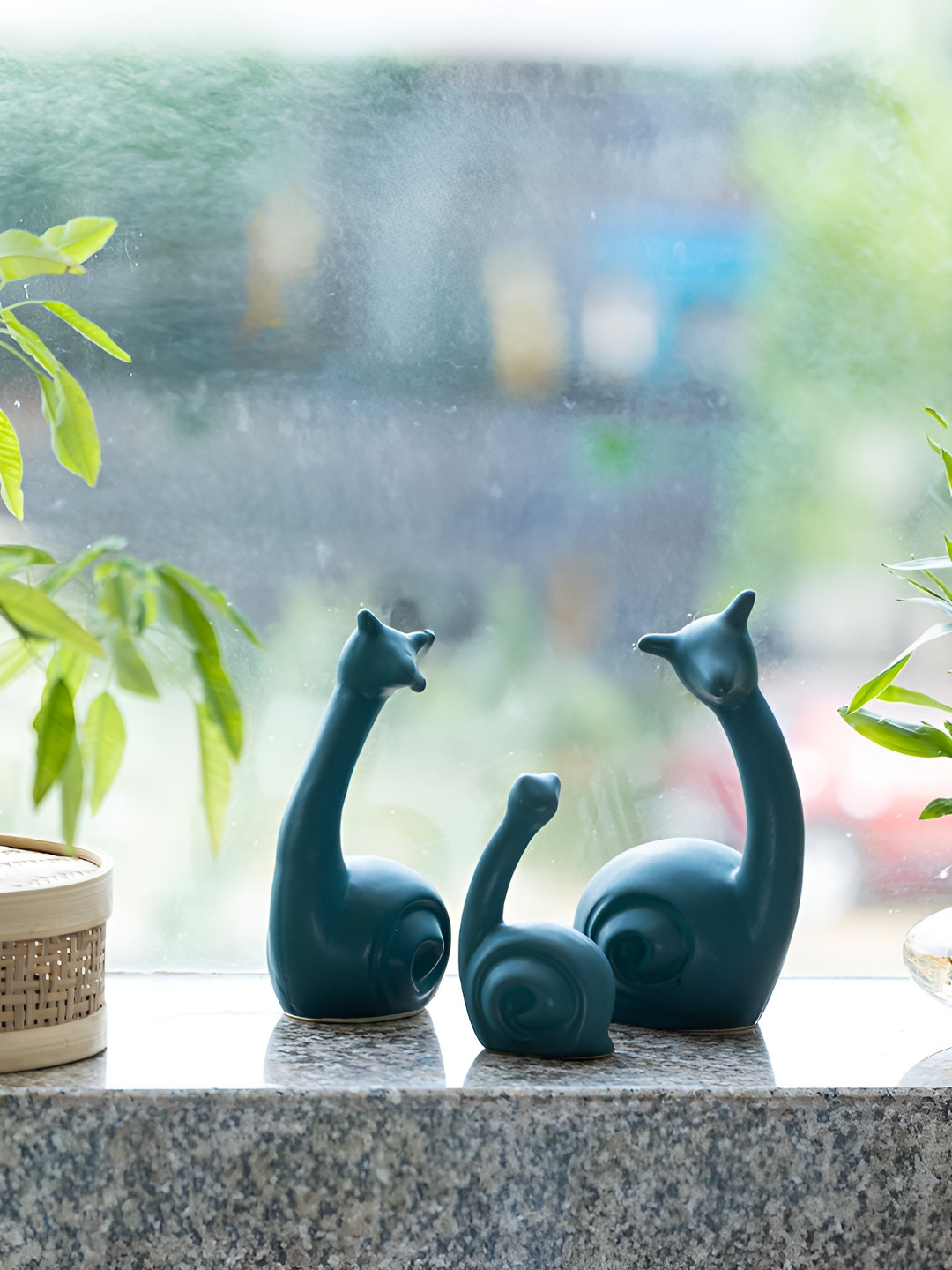 Claymistry Snail Sea Green Ceramic Matte Living Room Set of 3 Medium Showpieces - 4.7 Inches